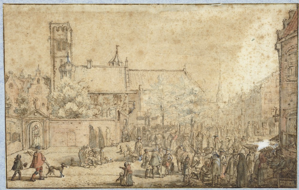 Mariaplaats te Utrecht tijdens een marktdag uit het zuiden J van de Velde 1616 HUA