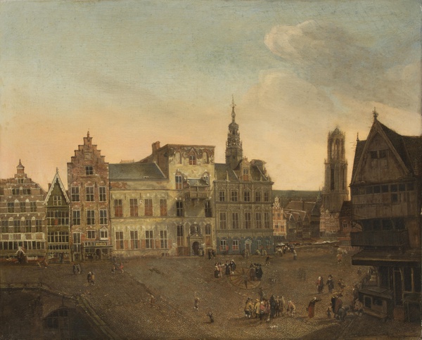 Stadhuisbrug het pand met het torentje is huis Hasenberg waar Cornelia Spaens gevangen zat Honich 1663 Centraal Museum