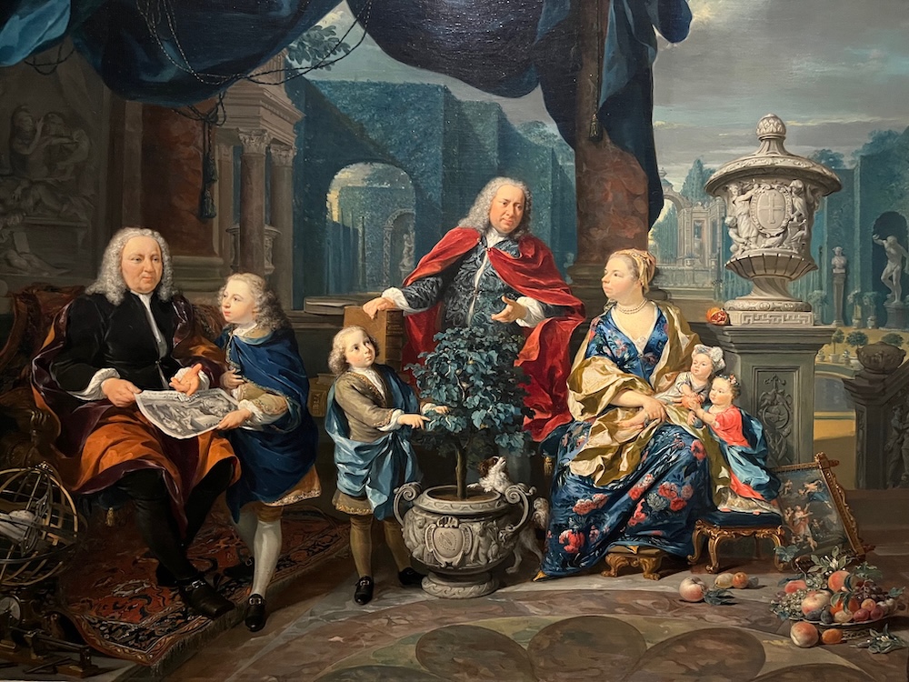 Het gezin van zijdehandelaar Jacob van Mollem voor de tuin van buitenplaats Zijdebalen