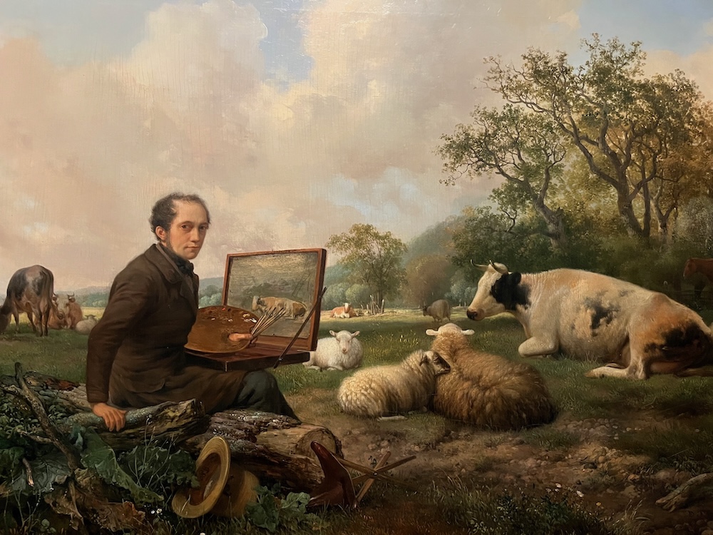 Schilder Hendrikus van de Sande Bakhuizen in een weidelandschap met vee 1850