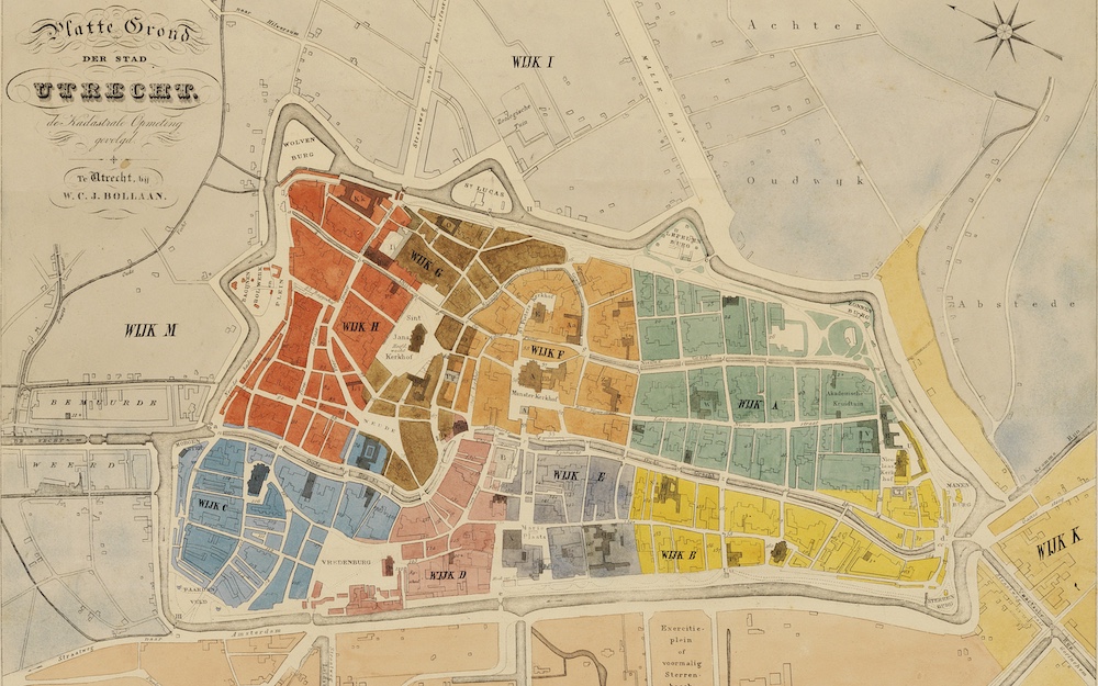 Verdeling in Kleur Van Stad Utrecht in 12 Wijken 1850 Hua