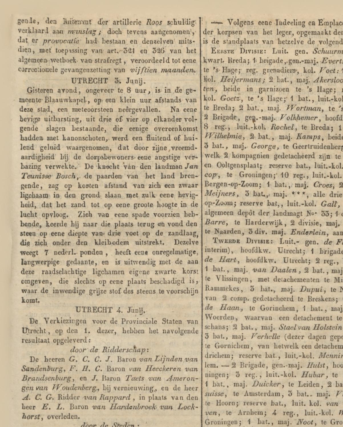 3 juni 1843 Meteoorsteen Blaauwkapel