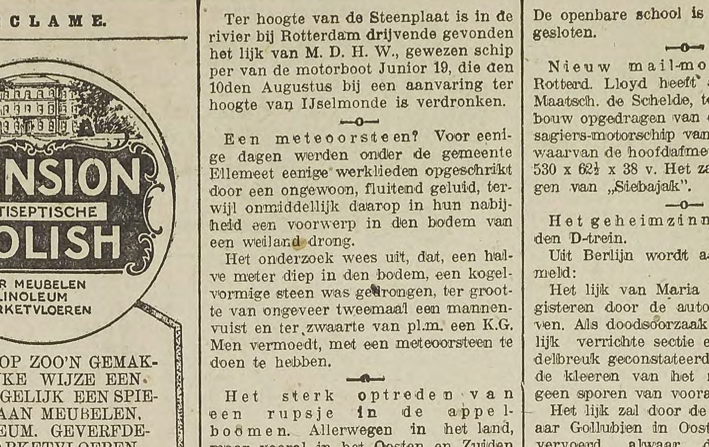 Utrechtsch Nieuwsblad 1925 09 05 005 meteoorsteen Ellemeet