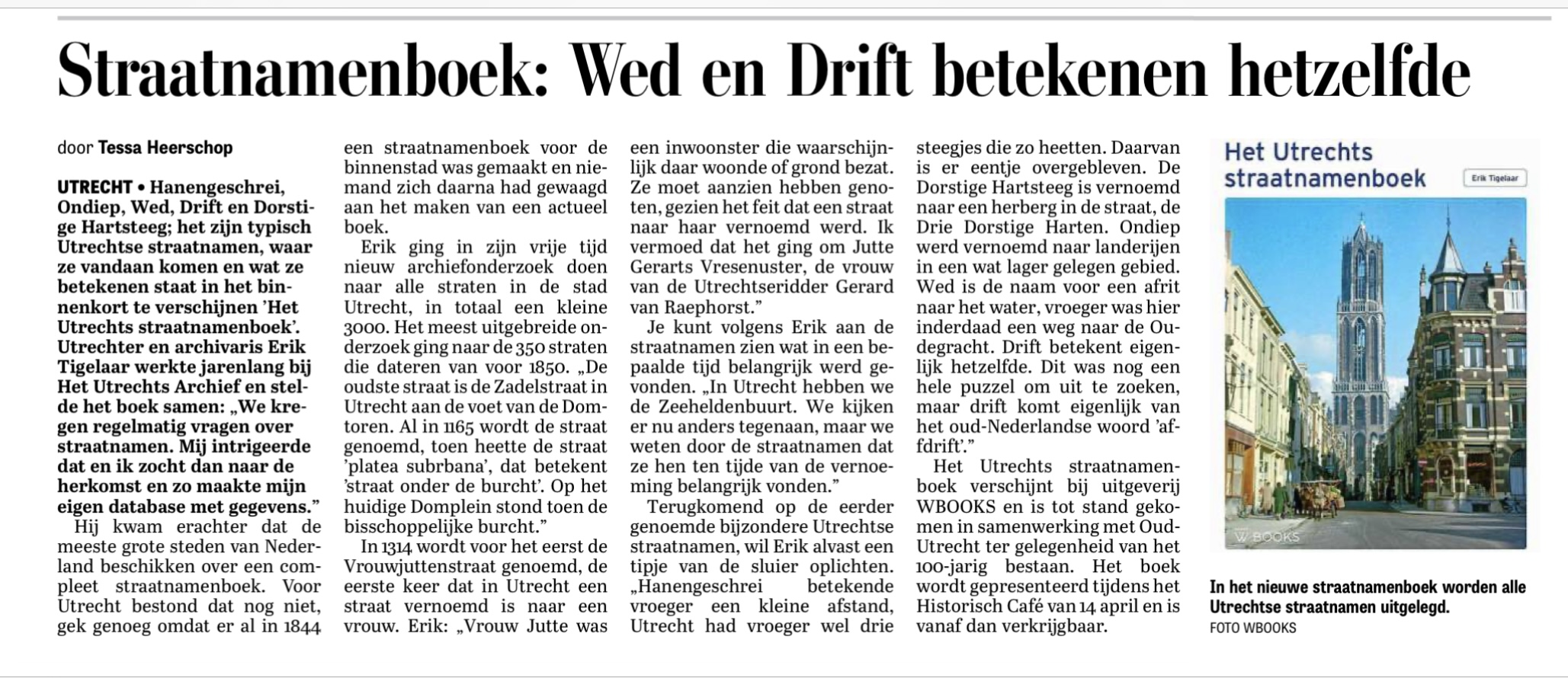 Telegraaf 30 maart 2023 over Het Utrechts Straatnamenboek