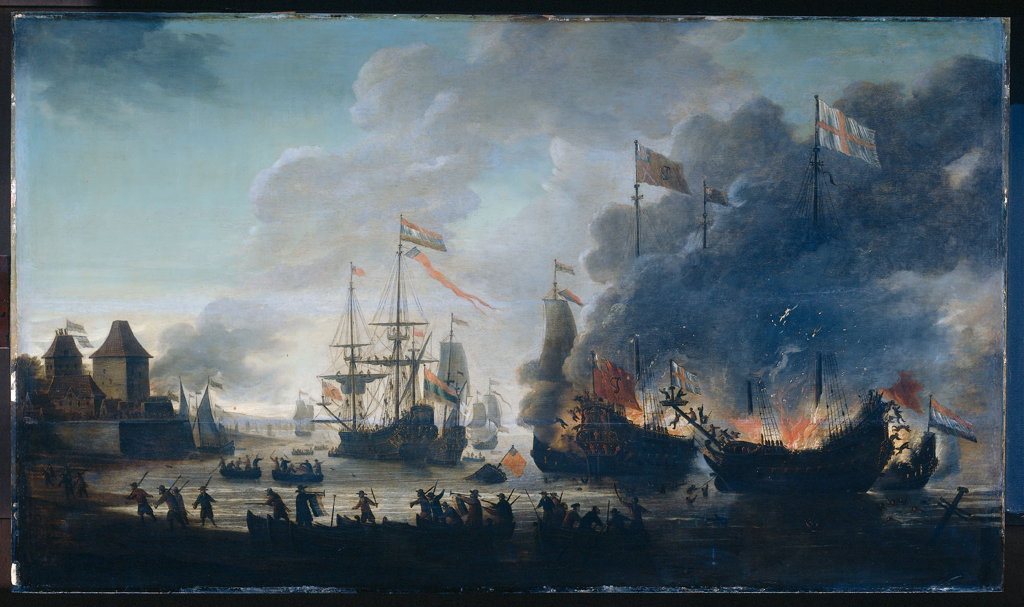De Hollanders steken Engelse schepen in brand tijdens de tocht naar Chatham 20 juni 1667 Jan van Leyden Geheugen van Nederland