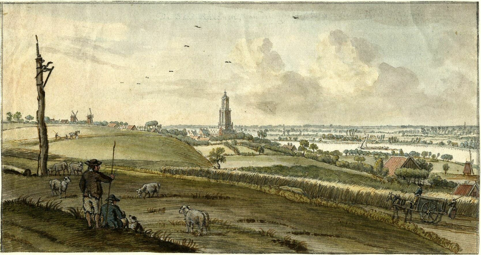 Gezicht op de Rijn met Rhenen en omgeving Jan de Beijer 1750
